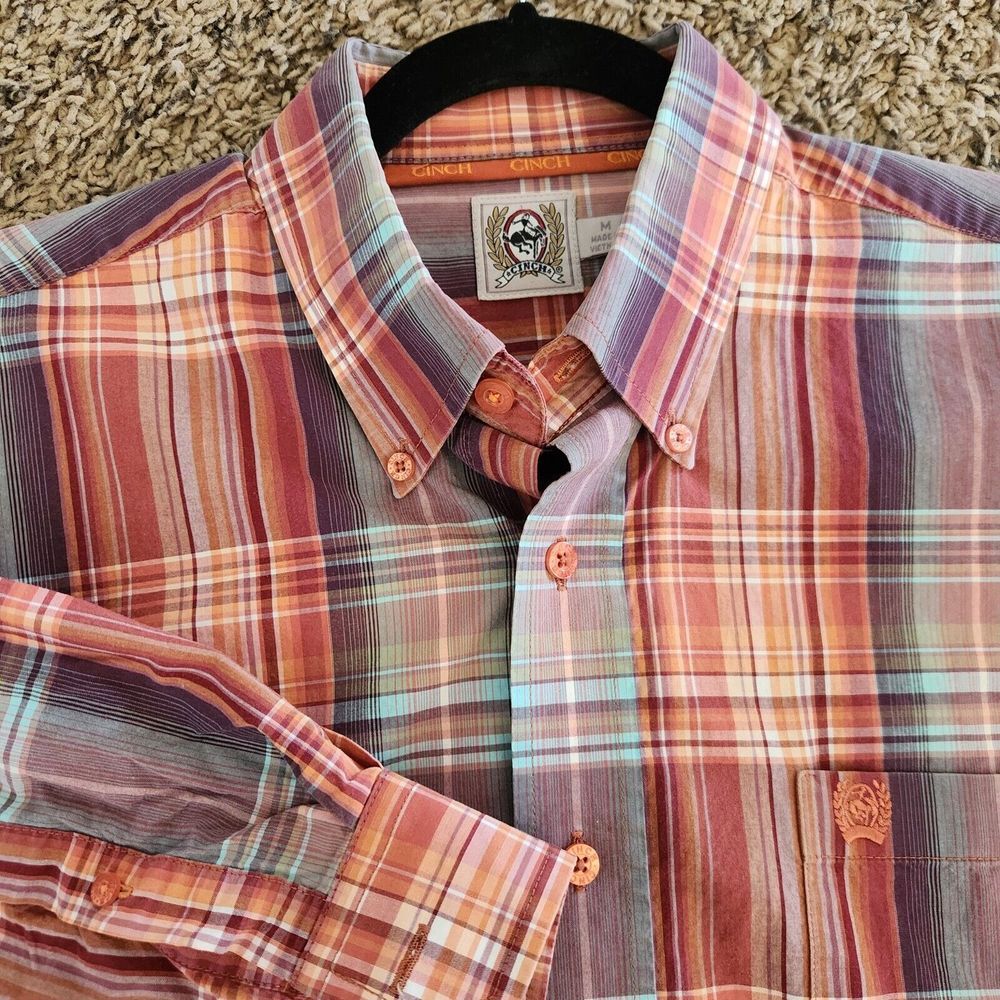 Cinch Long Sleeve Button Down Shirt Men Size Medium Multi Color Plaid